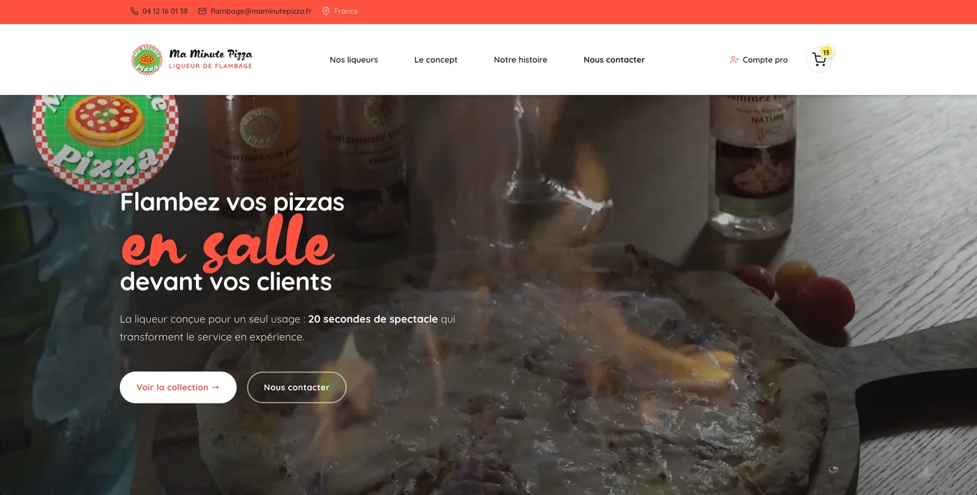 Page d’accueil de la boutique Ma Minute Pizza Flambage